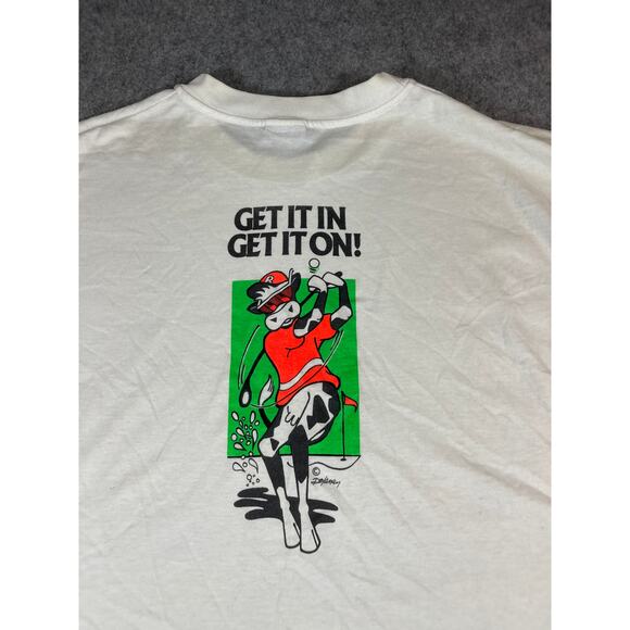 VINTAGE Hanes Shirt Mens 2XL White Beco Knows Get It In On Cow Golf Graphic Tee - Picture 4 of 7